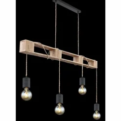 Luminaires Scandinaves-Luminaires Globo Lighting Suspension Globo JOELLE Brun, Bois clair, Noir, 4 lumières