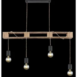 Luminaires Scandinaves-Luminaires Globo Lighting Suspension Globo JOELLE Brun, Bois clair, Noir, 4 lumières