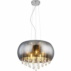 Suspension Verre Fumé-Luminaires Globo Lighting Suspension Globo KALLA Chrome, 1 lumière