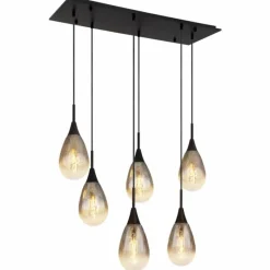 Suspension Verre Fumé-Luminaires Globo Lighting Suspension Globo KRYS Noir, 6 lumières