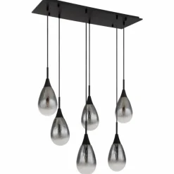 Suspension Verre Fumé-Luminaires Globo Lighting Suspension Globo KRYS Noir, 6 lumières