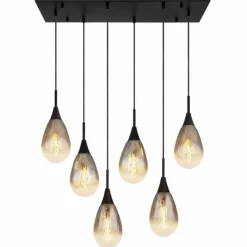 Suspension Verre Fumé-Luminaires Globo Lighting Suspension Globo KRYS Noir, 6 lumières