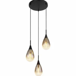 Suspension Verre Fumé-Luminaires Globo Lighting Suspension Globo KRYS Noir, 3 lumières