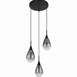 Suspension Verre Fumé-Luminaires Globo Lighting Suspension Globo KRYS Noir, 3 lumières