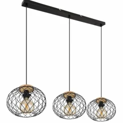 Lampes En Bois-Luminaires Globo Lighting Suspension Globo LACKY Bois clair, Noir, 3 lumières