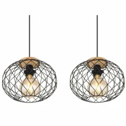 Lampes En Bois-Luminaires Globo Lighting Suspension Globo LACKY Bois clair, Noir, 3 lumières