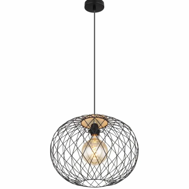 Lampes En Bois-Luminaires Globo Lighting Suspension Globo LACKY Bois clair, Noir, 1 lumière