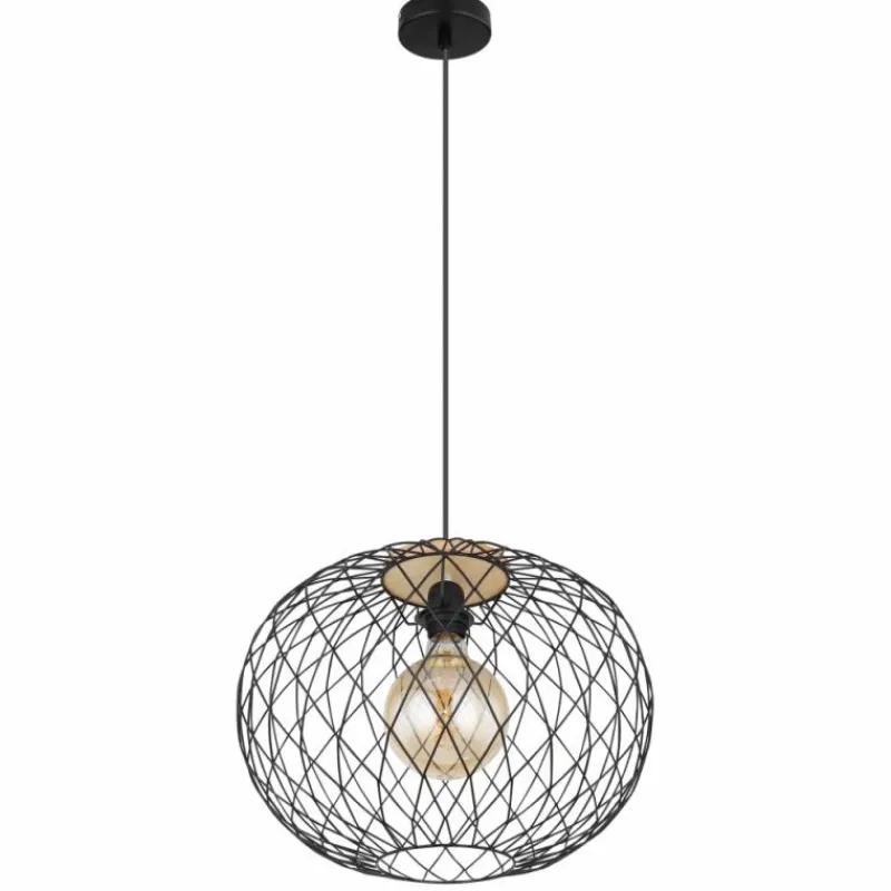 Lampes En Bois-Luminaires Globo Lighting Suspension Globo LACKY Bois clair, Noir, 1 lumière