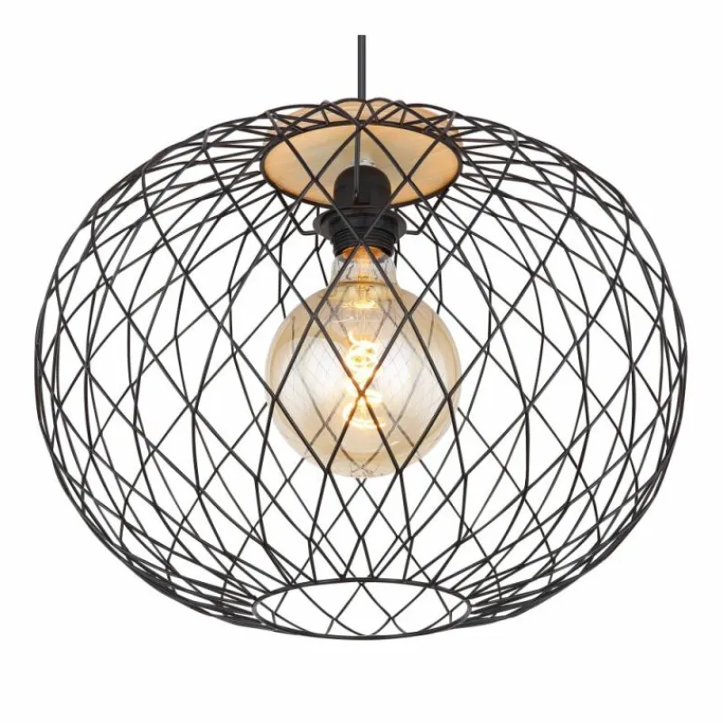 Lampes En Bois-Luminaires Globo Lighting Suspension Globo LACKY Bois clair, Noir, 1 lumière