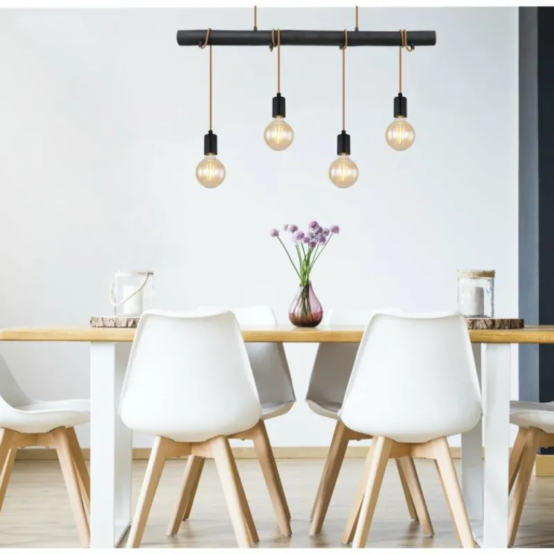 Lampes En Bois-Luminaires Globo Lighting Suspension Globo LEO Noir, 4 lumières