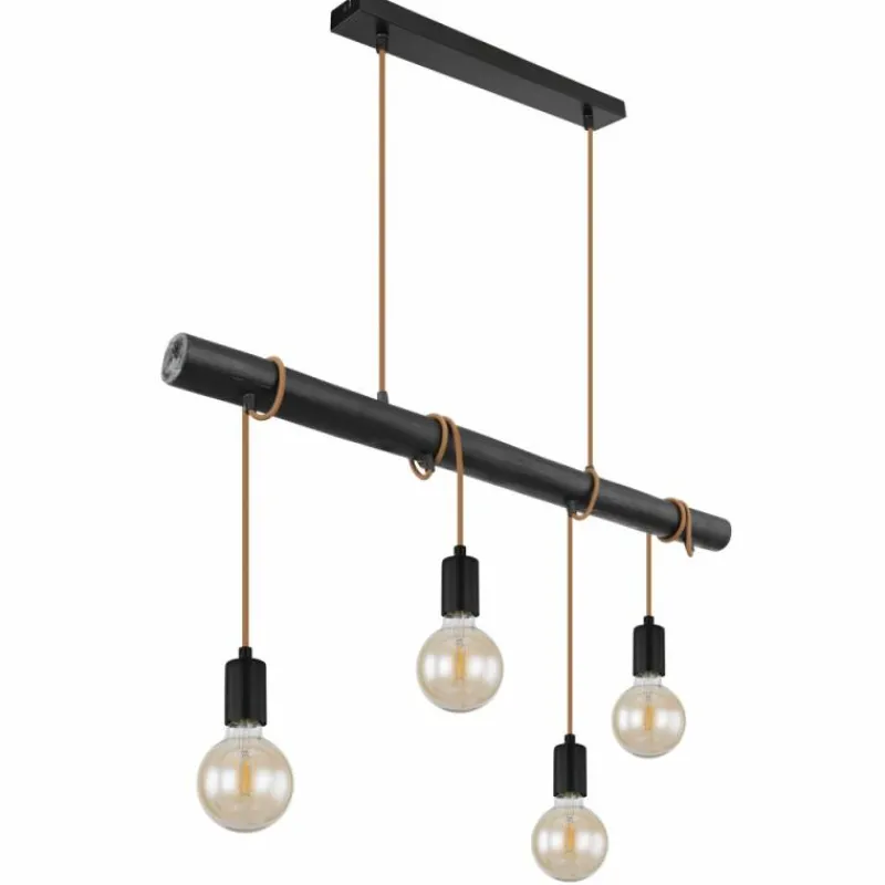Lampes En Bois-Luminaires Globo Lighting Suspension Globo LEO Noir, 4 lumières