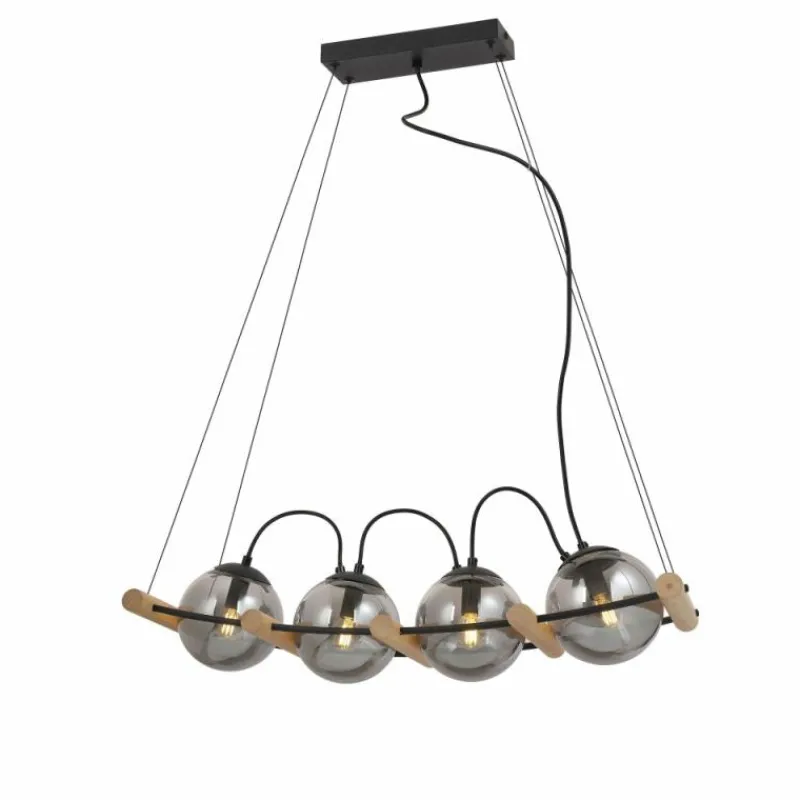 Suspension Verre Fumé-Luminaires Globo Lighting Suspension Globo LEONA Écru, Noir, 4 lumières