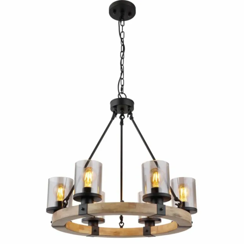 Suspension Verre Fumé-Luminaires Globo Lighting Suspension Globo LILA Brun, Noir, 6 lumières