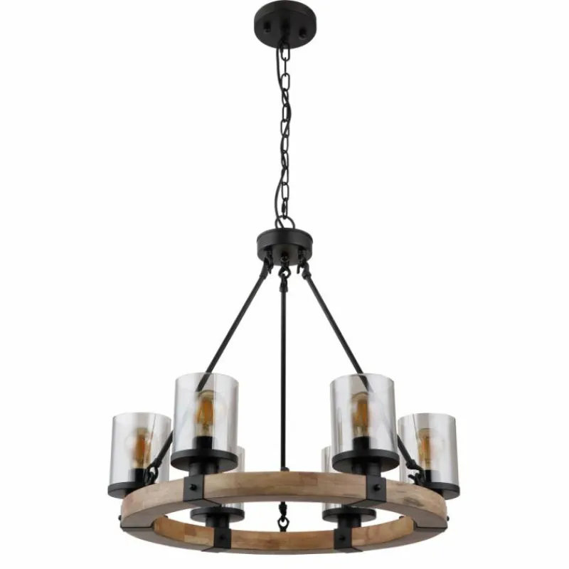 Suspension Verre Fumé-Luminaires Globo Lighting Suspension Globo LILA Brun, Noir, 6 lumières