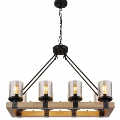 Suspension Verre Fumé-Luminaires Globo Lighting Suspension Globo LILA Brun, Noir, 8 lumières