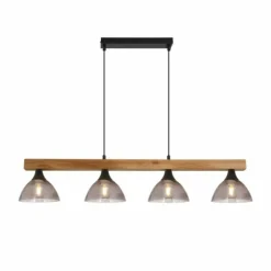 Suspension Verre Fumé-Luminaires Globo Lighting Suspension Globo LINDI Écru, Noir, 4 lumières