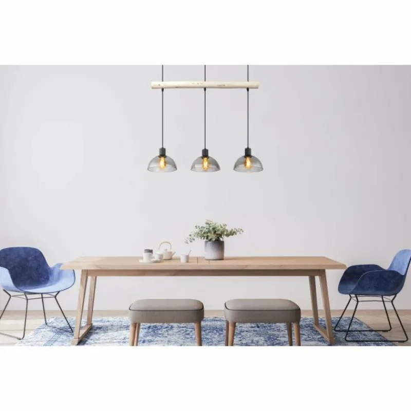 Suspension Verre Fumé-Luminaires Globo Lighting Suspension Globo LINDI Écru, Noir, 3 lumières