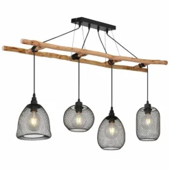 Lampes En Bois-Luminaires Globo Lighting Suspension Globo LIONI Bois clair, Noir, 4 lumières