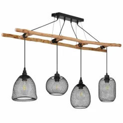 Lampes En Bois-Luminaires Globo Lighting Suspension Globo LIONI Bois clair, Noir, 4 lumières