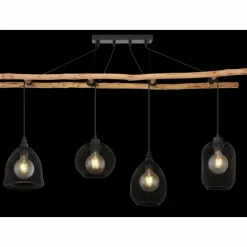Lampes En Bois-Luminaires Globo Lighting Suspension Globo LIONI Bois clair, Noir, 4 lumières