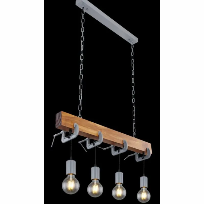 Lampes Industrielles-Luminaires Globo Lighting Suspension Globo LUDI Gris, Bois foncé, 4 lumières