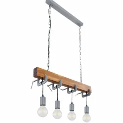 Lampes Industrielles-Luminaires Globo Lighting Suspension Globo LUDI Gris, Bois foncé, 4 lumières