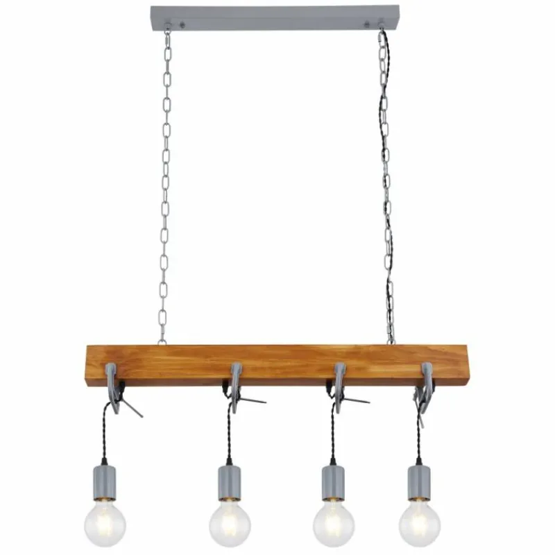 Lampes Industrielles-Luminaires Globo Lighting Suspension Globo LUDI Gris, Bois foncé, 4 lumières