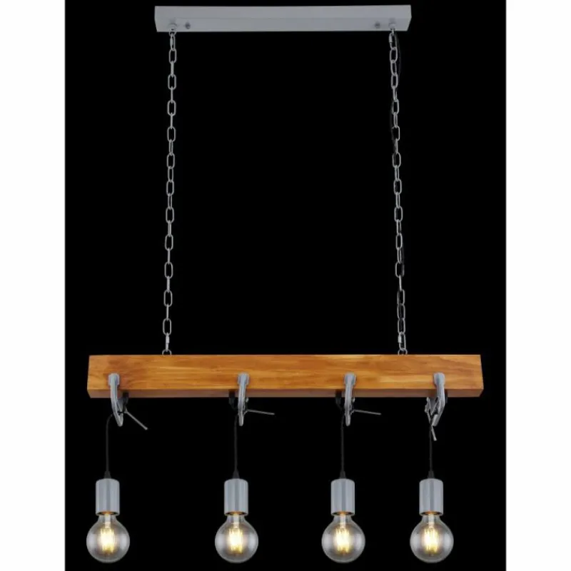 Lampes Industrielles-Luminaires Globo Lighting Suspension Globo LUDI Gris, Bois foncé, 4 lumières