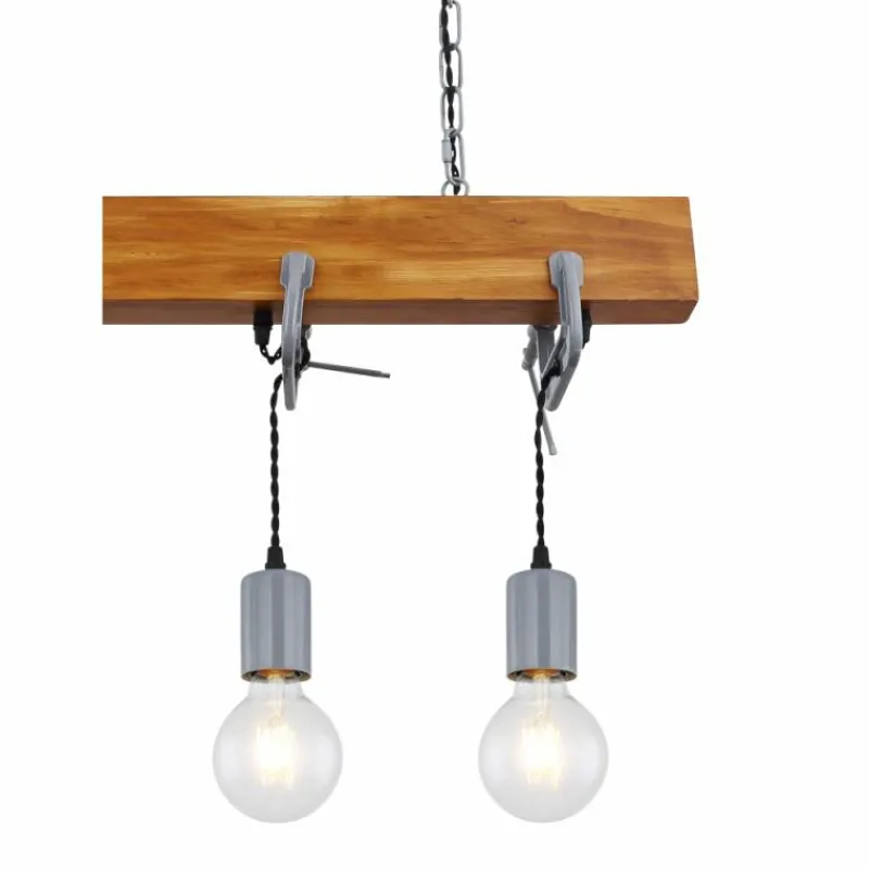 Lampes Industrielles-Luminaires Globo Lighting Suspension Globo LUDI Gris, Bois foncé, 4 lumières