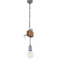 Lampes Industrielles-Luminaires Globo Lighting Suspension Globo LUDI Gris, Bois foncé, 1 lumière