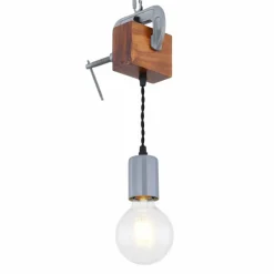 Lampes Industrielles-Luminaires Globo Lighting Suspension Globo LUDI Gris, Bois foncé, 1 lumière