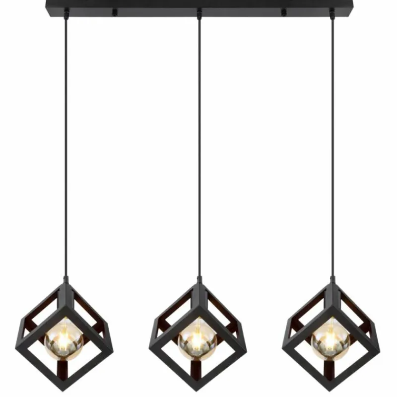 Lampes Industrielles-Luminaires Globo Lighting Suspension Globo LYDIA Noir, 3 lumières
