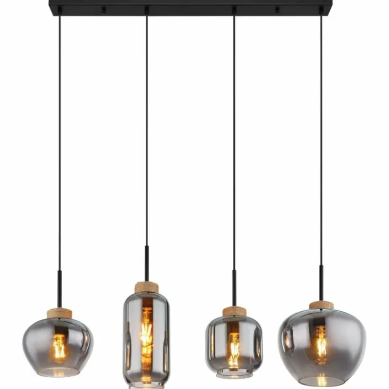 Suspension Verre Fumé-Luminaires Globo Lighting Suspension Globo MATT Noir, 4 lumières