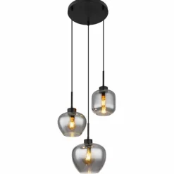 Suspension Verre Fumé-Luminaires Globo Lighting Suspension Globo MATT Noir, 3 lumières