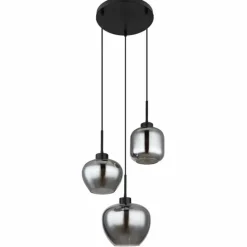 Suspension Verre Fumé-Luminaires Globo Lighting Suspension Globo MATT Noir, 3 lumières