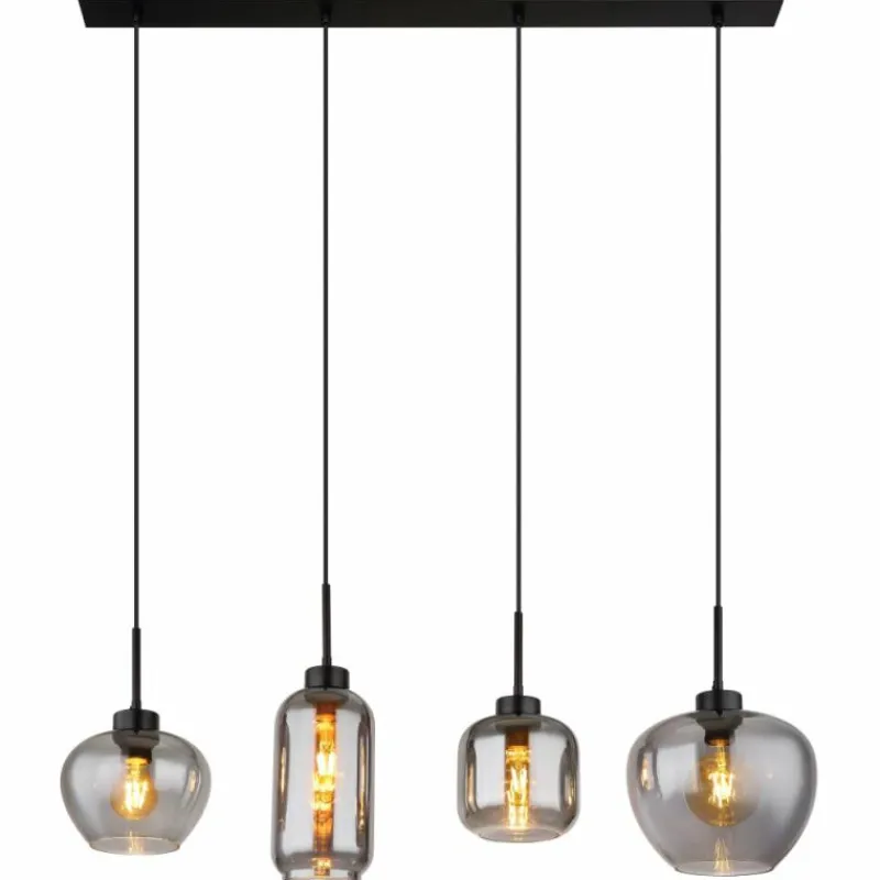 Suspension Verre Fumé-Luminaires Globo Lighting Suspension Globo MATT Noir, 4 lumières