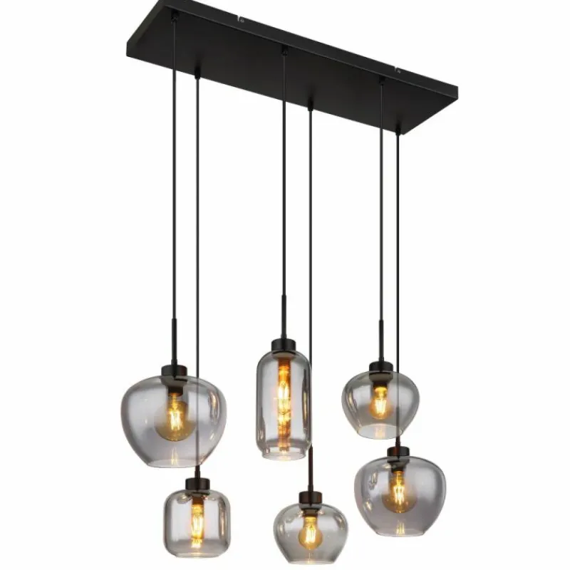 Suspension Verre Fumé-Luminaires Globo Lighting Suspension Globo MATT Noir, 6 lumières