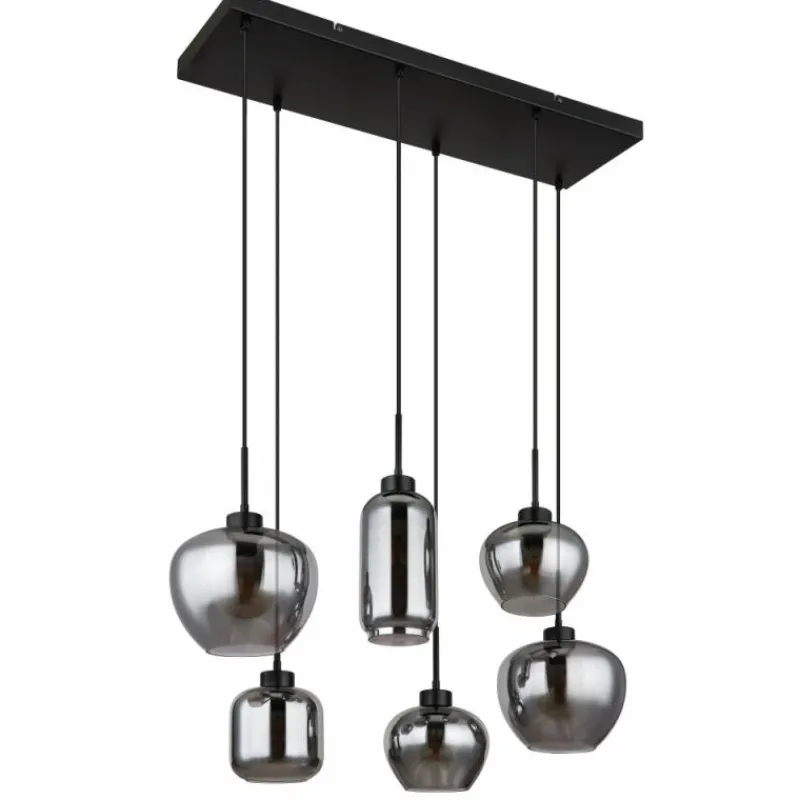 Suspension Verre Fumé-Luminaires Globo Lighting Suspension Globo MATT Noir, 6 lumières