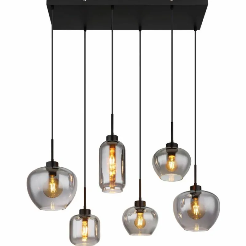 Suspension Verre Fumé-Luminaires Globo Lighting Suspension Globo MATT Noir, 6 lumières