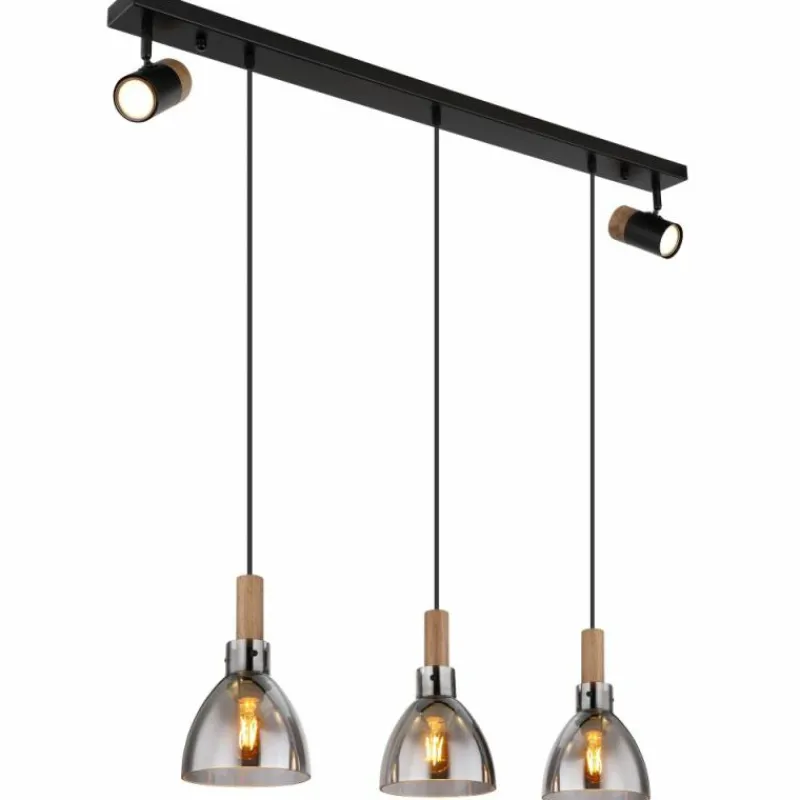 Suspension Verre Fumé-Luminaires Globo Lighting Suspension Globo MATTEA Noir, 5 lumières