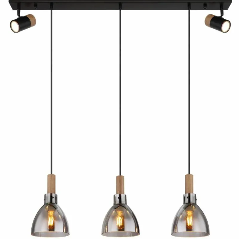Suspension Verre Fumé-Luminaires Globo Lighting Suspension Globo MATTEA Noir, 5 lumières