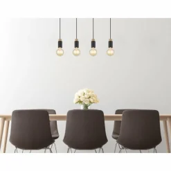 Lampes En Bois-Luminaires Globo Lighting Suspension Globo MATTI Écru, Noir, 4 lumières