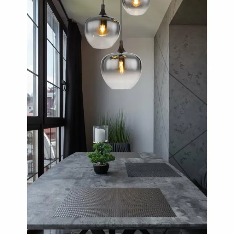 Suspension Verre Fumé-Luminaires Globo Lighting Suspension Globo MAXY Noir, 3 lumières