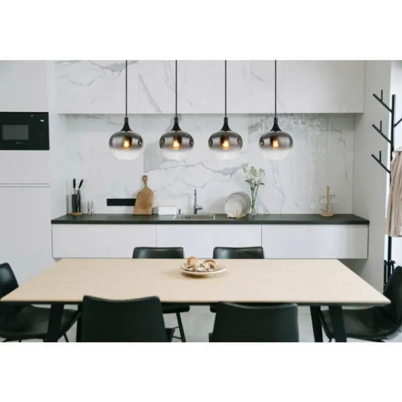 Suspension Verre Fumé-Luminaires Globo Lighting Suspension Globo MAXY Noir, 4 lumières