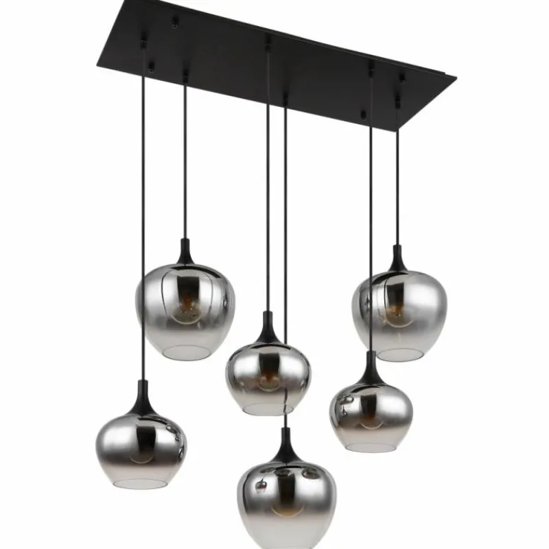 Suspension Verre Fumé-Luminaires Globo Lighting Suspension Globo MAXY Noir, 6 lumières