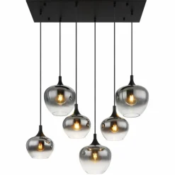 Suspension Verre Fumé-Luminaires Globo Lighting Suspension Globo MAXY Noir, 6 lumières