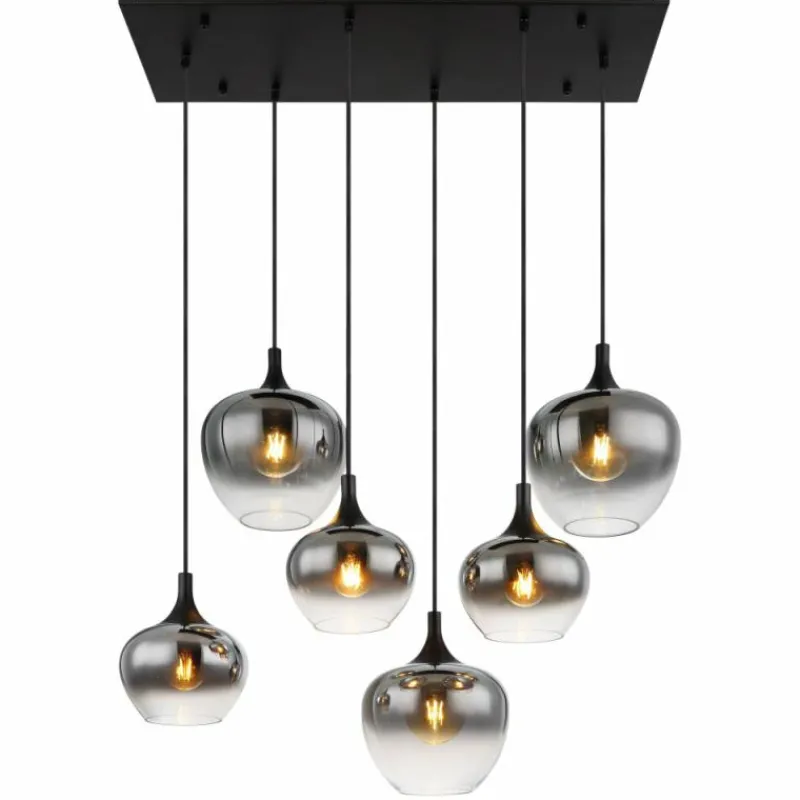 Suspension Verre Fumé-Luminaires Globo Lighting Suspension Globo MAXY Noir, 6 lumières