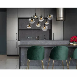 Suspension Verre Fumé-Luminaires Globo Lighting Suspension Globo MAXY Noir, 8 lumières