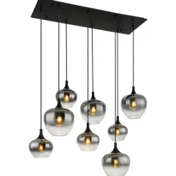 Suspension Verre Fumé-Luminaires Globo Lighting Suspension Globo MAXY Noir, 8 lumières
