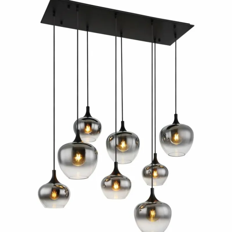 Suspension Verre Fumé-Luminaires Globo Lighting Suspension Globo MAXY Noir, 8 lumières